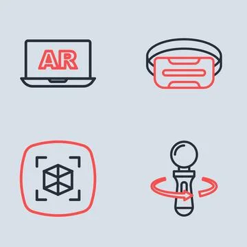 Set line Virtual reality glasses, 3d modeling, VR controller game and Augme.. Stock Illustration
