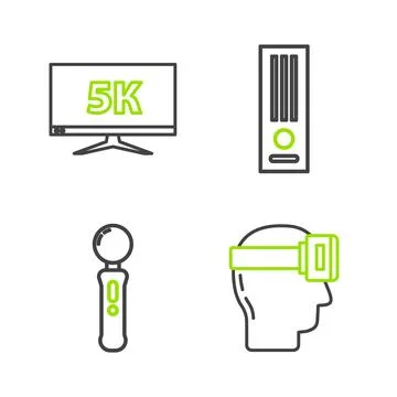 Set line Virtual reality glasses, Gamepad, Video game console and Monitor d.. Stock Illustration