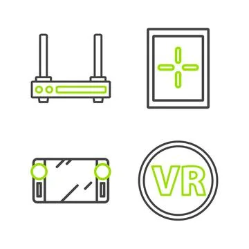 Set line Virtual reality glasses Portable video game console Tablet and Route 스톡 일러스트
