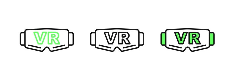 Set line Virtual reality glasses icon isolated on white background. Stereos.. Stock Illustration