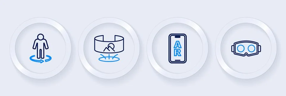 Set line Virtual reality glasses, Augmented AR, 360 degree view and 3d mode.. Stock Illustration