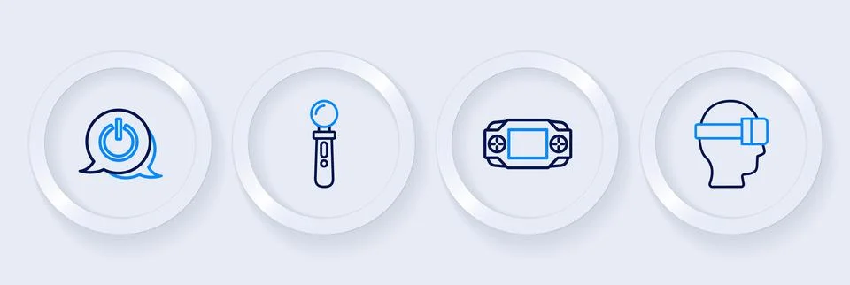 Set line Virtual reality glasses, Portable video game console, VR controlle.. Stock Illustration
