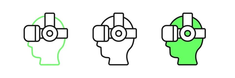 Set line Virtual reality glasses icon isolated on white background. Stereos.. Stock Illustration