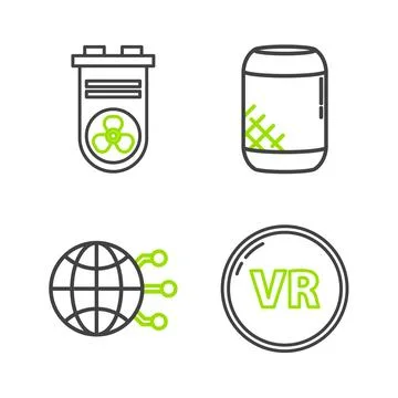 Set line Virtual reality, Global technology or social network, Voice assistant Stock Illustration