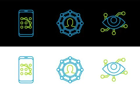 Set line Virtual reality, Mobile and graphic password protection and Projec.. Illustrazione stock