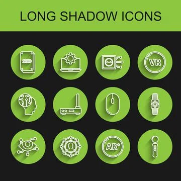 Set line Virtual reality, Project team base, SSD card, Ar, augmented, Gamepad Stock Illustration