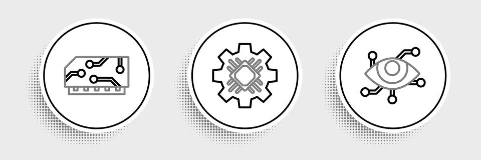 Set line Virtual reality, RAM, random access memory and Processor icon. Vector Illustrazione stock