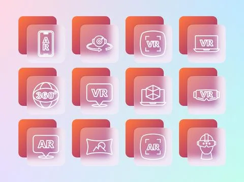 Set line Virtual reality Wide angle picture 3d modeling Augmented AR and 360  Stock Illustration