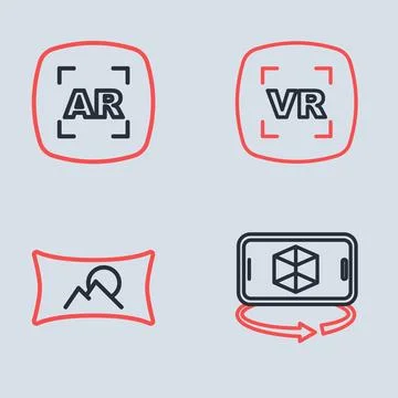 Set line Virtual reality, Wide angle picture, 3d modeling and Augmented AR .. Stock Illustration