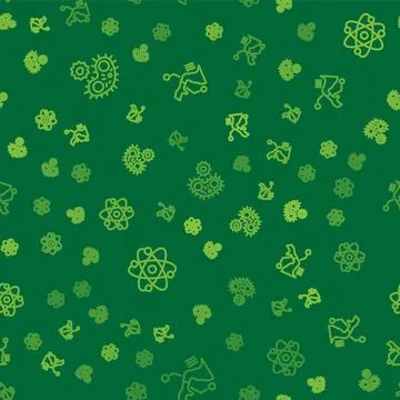 Set line Virus, Atom and Prosthesis hand on seamless pattern. Vector Stock Illustration