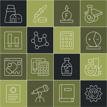 Set line Virus, Basic geometric shapes, Atom, Force of physic formula, Chemical 스톡 일러스트