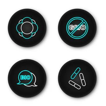 Set line Virus, Bio healthy food, No GMO and Molecule icon. Vector Stock Illustration