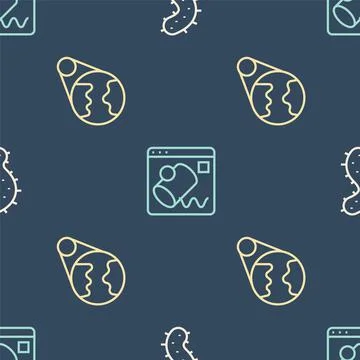 Set line Virus, Earth globe and Data visualisation on seamless pattern. Vector Stock Illustration
