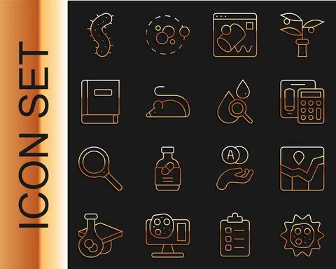 Set line Virus, Graph chart infographic, Calculator, Data visualisation Stock Illustration