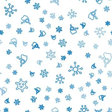 Set line Virus, Molecule and Cloud with rain on seamless pattern. Vector Illustrazione stock