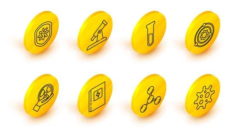 Set line Virus, Molecule, Electrical panel, Radioactive, Solar system, Test.. Stock Illustration