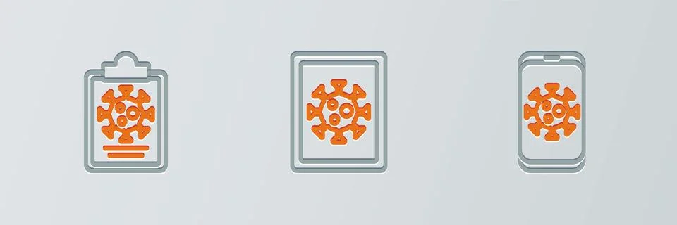 Set line Virus statistics on mobile, Clipboard with blood test results and Stock Illustration