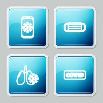 Set line Virus statistics on mobile, Medical protective mask, cells in lung.. Stock Illustration