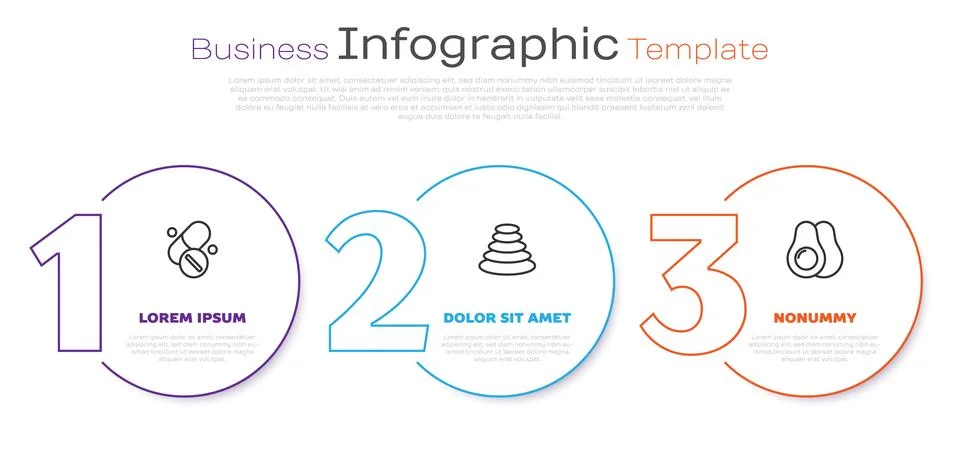 Set line Vitamin pill, Stack hot stones and Avocado fruit. Business infographic Illustrazione stock