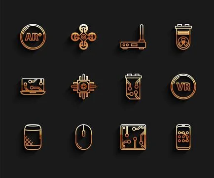 Set line Voice assistant, Computer mouse, Ar, augmented reality, Processor Stock Illustration