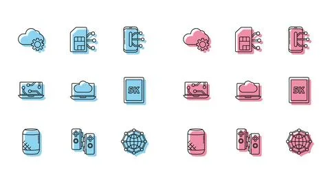 Set line Voice assistant, Gamepad, Cloud technology data transfer and storage Stock Illustration