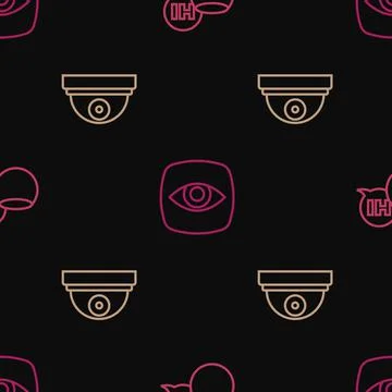 Set line Voice assistant, Motion sensor and Security camera on seamless pattern Stock Illustration