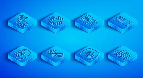 Set line Voice assistant, Processor with CPU, Smart electric plug, Digital door 스톡 일러스트