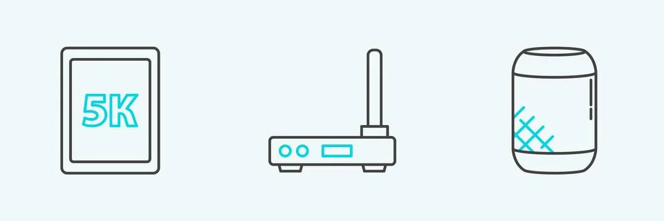 Set line Voice assistant, Tablet with text 5k and Router and wi-fi signal i.. Stock-Illustration