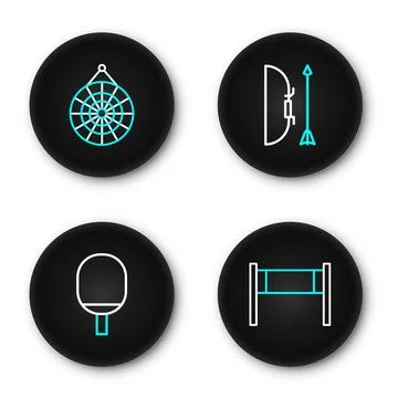 Set line Volleyball net, Racket for playing table tennis, Bow and arrow qui.. Stock Illustration