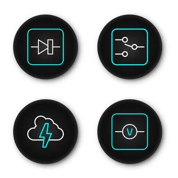 Set line Voltmeter, Cloud and lightning, Switch electronic circuit and Diod.. Stock Illustration