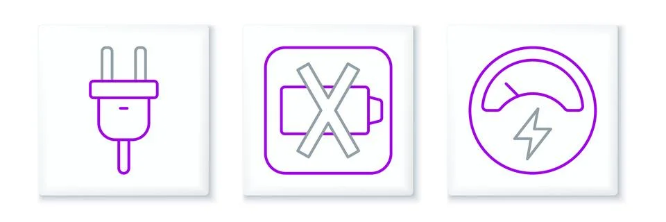 Set line Voltmeter, Electric plug and Low battery icon. Vector イラスト素材