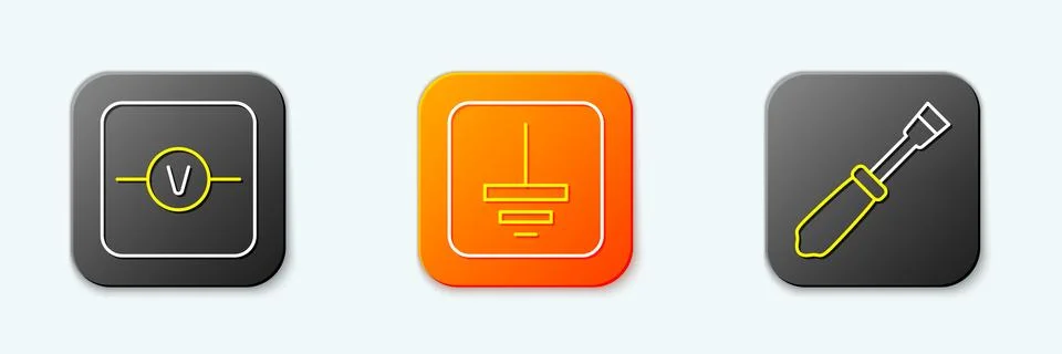 Set line Voltmeter, Electrical symbol ground and Screwdriver icon. Vector Stock Illustration
