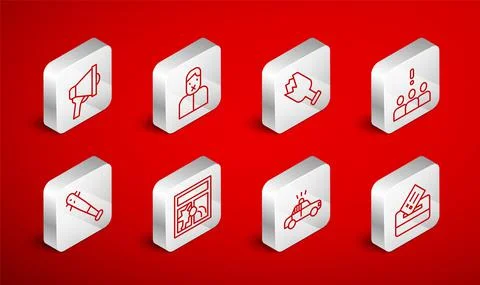 Set line Vote box, Censor and freedom of speech, Broken bottle as weapon, Crowd Stock Illustration