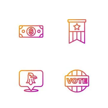 Set line Vote, Eagle, Stacks paper money cash and American flag. Gradient color 스톡 일러스트