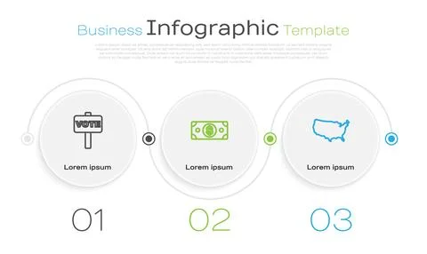 Set line Vote, Stacks paper money cash and USA map. Business infographic te.. 스톡 일러스트