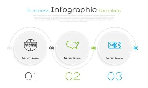 Set line Vote, USA map and Stacks paper money cash. Business infographic 스톡 일러스트
