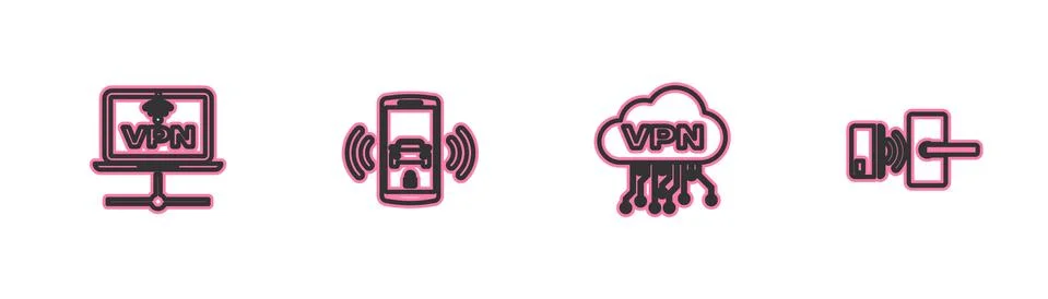 Set line VPN Computer network, Cloud interface, Smart car alarm system and イラスト素材