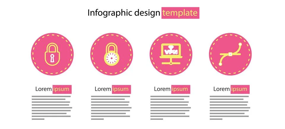 Set line VPN Computer network, Bezier curve, Safe combination lock wheel and Stock Illustration