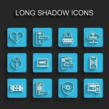 Set line VPN with microchip circuit, Digital door lock wireless, Heart keyhol Stock Illustration