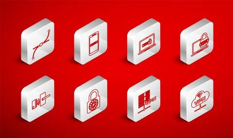 Set line VPN Network cloud connection, Mobile and password, Laptop with, Server Stock Illustration