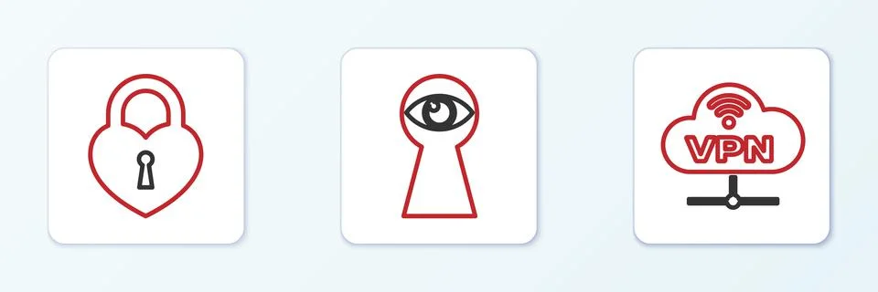 Set line VPN Network cloud connection, Castle in the shape of heart and Keyho Stock Illustration