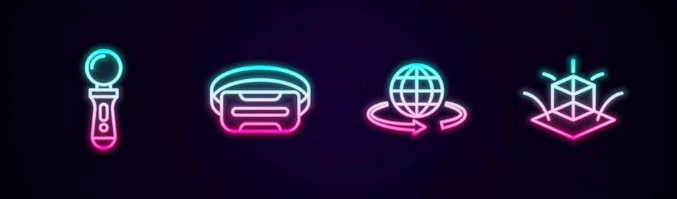 Set line VR controller game, Virtual reality glasses, 3d modeling and . Glowing Stock Illustration