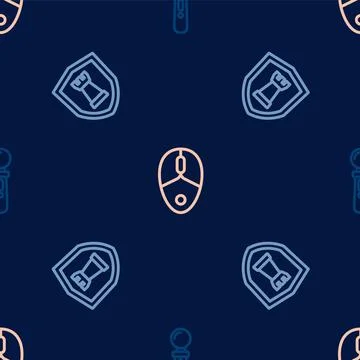 Set line VR controller game, Chess shield and Computer mouse on seamless pattern 스톡 일러스트