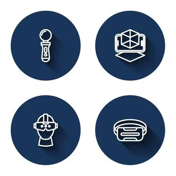 Set line VR controller game, 3d modeling, Virtual reality glasses and with long Illustrazione stock