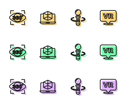 Set line VR controller game, 360 degree view, 3d modeling and Virtual reality Stock Illustration