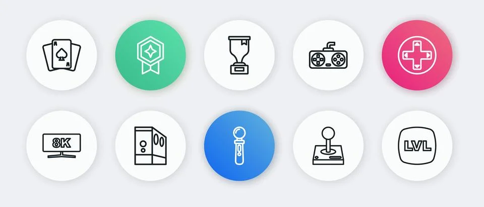 Set line VR controller game, Game or joystick, Computer monitor, Joystick f.. Illustrazione stock