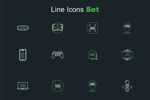 Set line VR controller game, Augmented reality AR, Virtual, Wide angle pict.. Stock Illustration