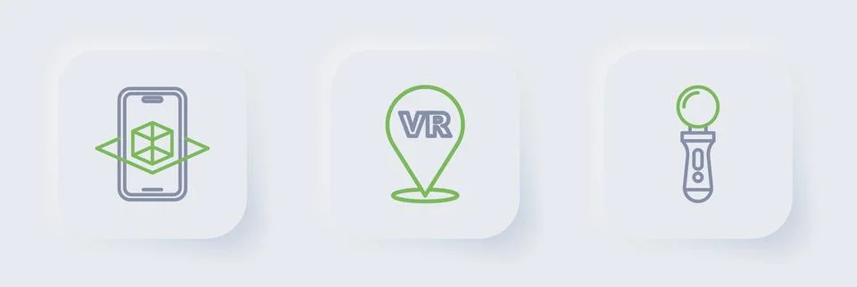 Set line VR controller game, Virtual reality and 3d modeling icon. Vector Illustrazione stock