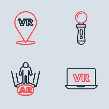 Set line VR controller game, Augmented reality AR, Virtual and  icon. Vector Illustrazione stock