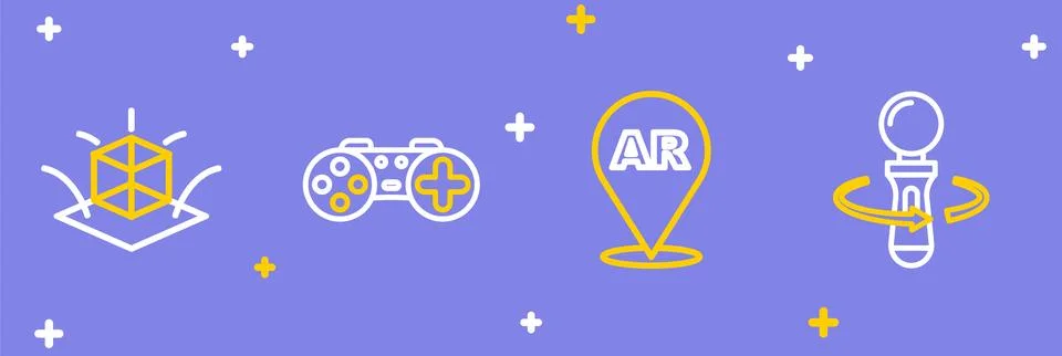 Set line VR controller game, Augmented reality AR, Gamepad and 3d modeling .. Stock Illustration